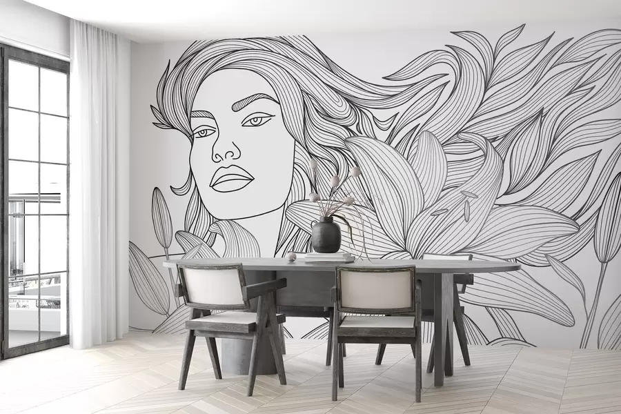 Fotobehang Portret van een meisje in lelies w04689