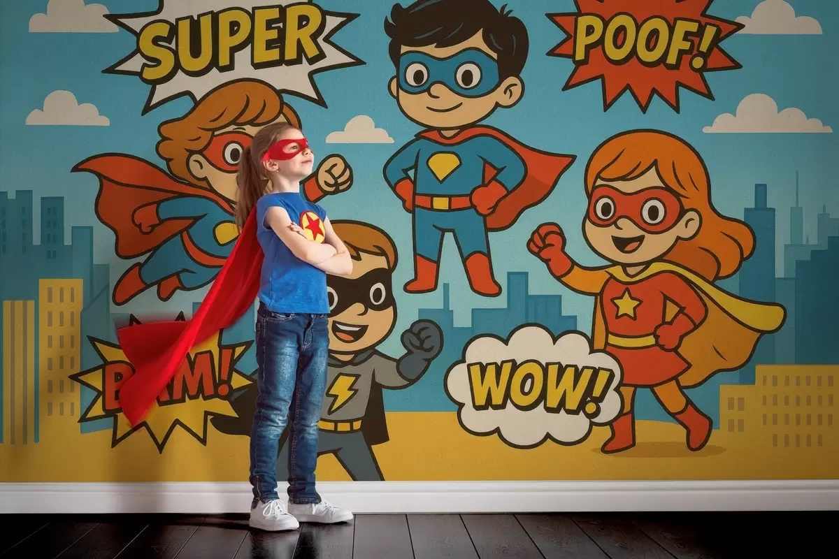 Fotobehang grappige superhelden in stripboekstijl w04625