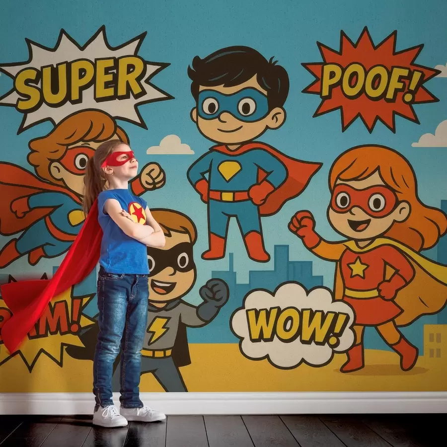 Fotobehang grappige superhelden in stripboekstijl w04625