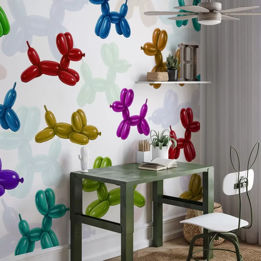 Fotobehang Geschilderde honden gemaakt van ballen w04676