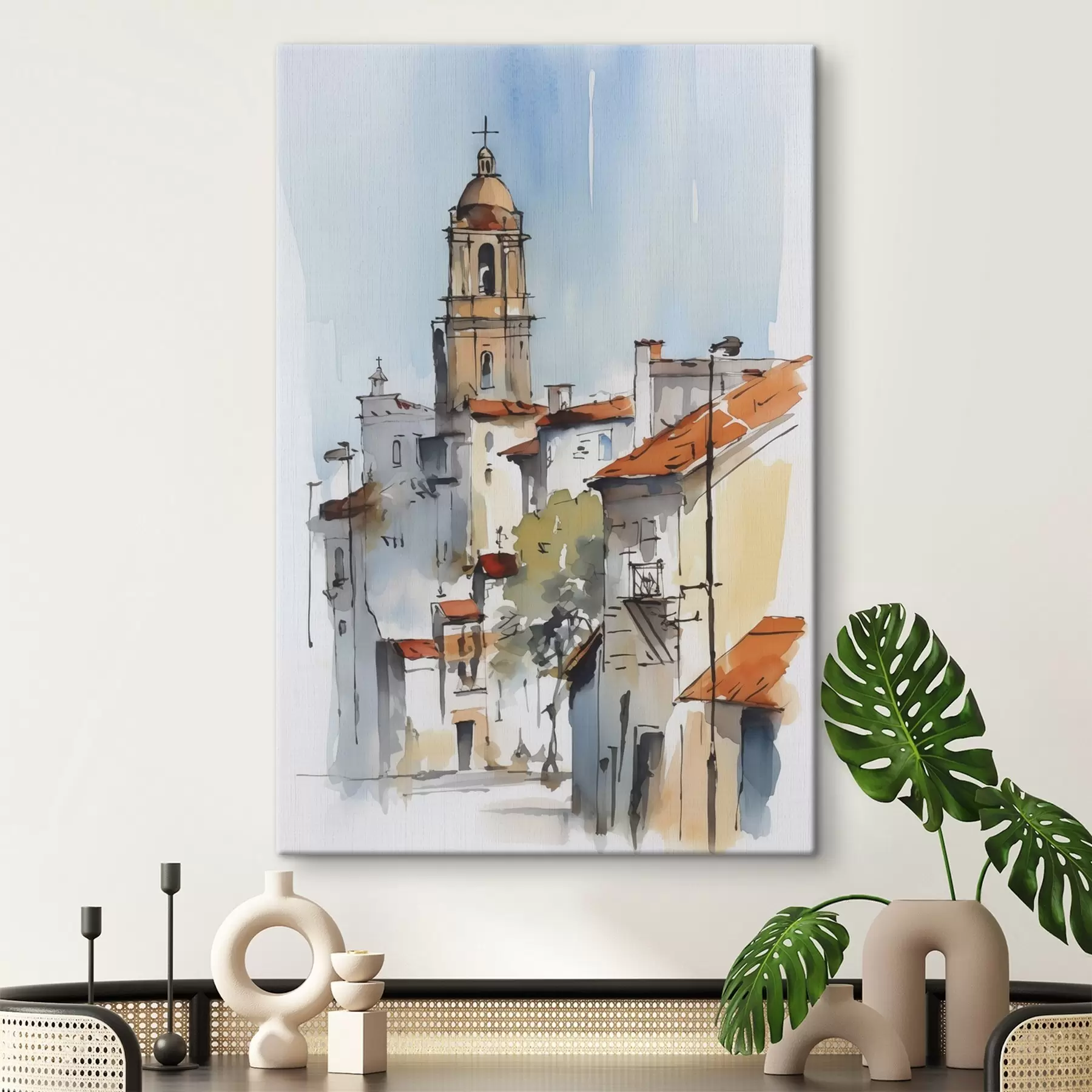  Schilderijen Stadsgezicht imitatie aquarel s46120