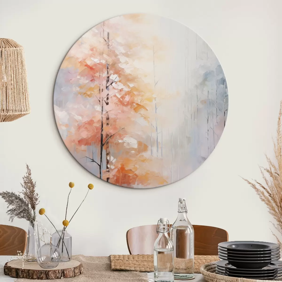 Ronde schilderijen Herfstbos imitatie schilderij r46122