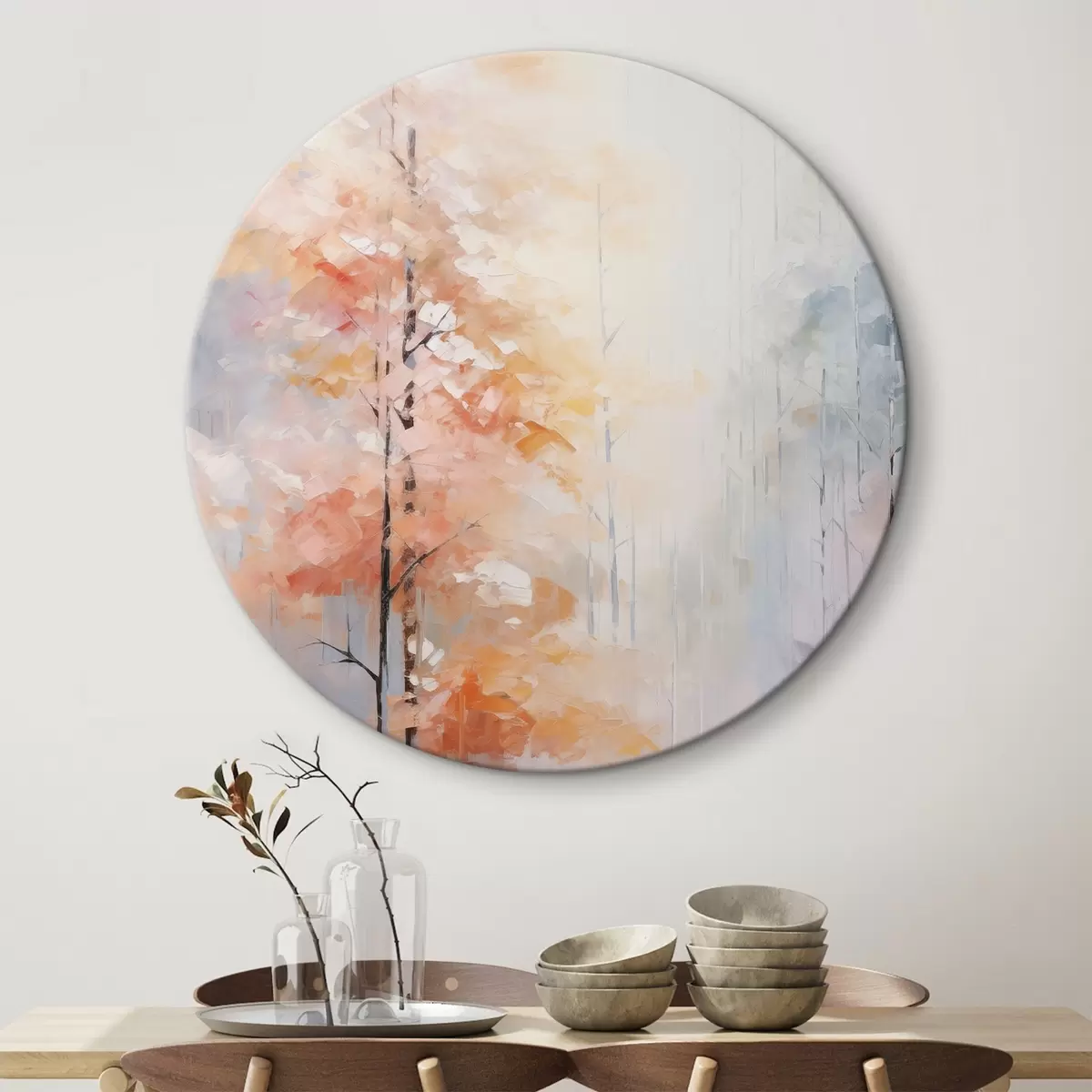 Ronde schilderijen Herfstbos imitatie schilderij r46122