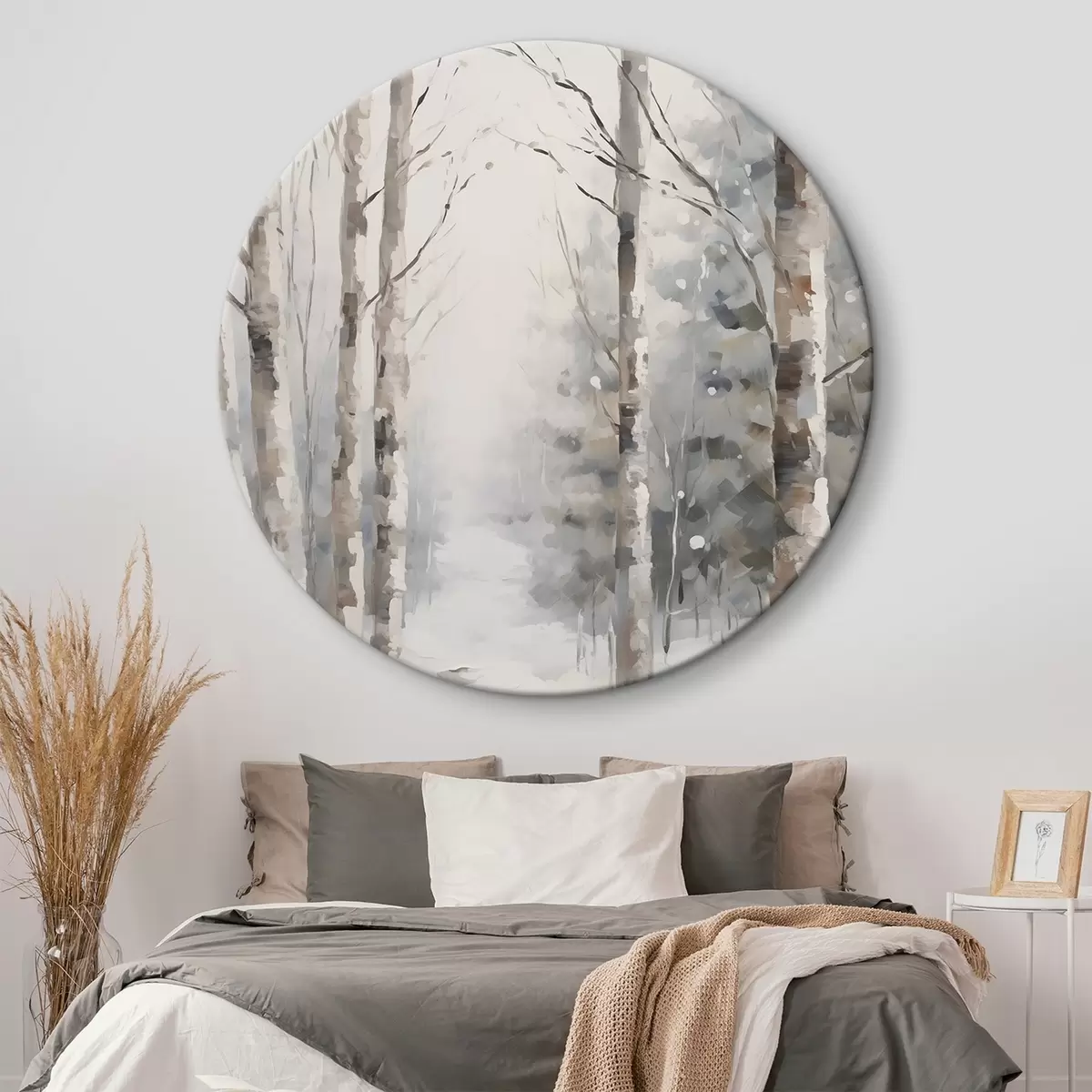 Ronde schilderijen Berkenbomen in een winterbos r46129