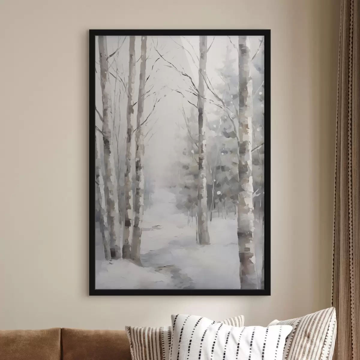 Poster Berkenbomen in een winterbos f46129