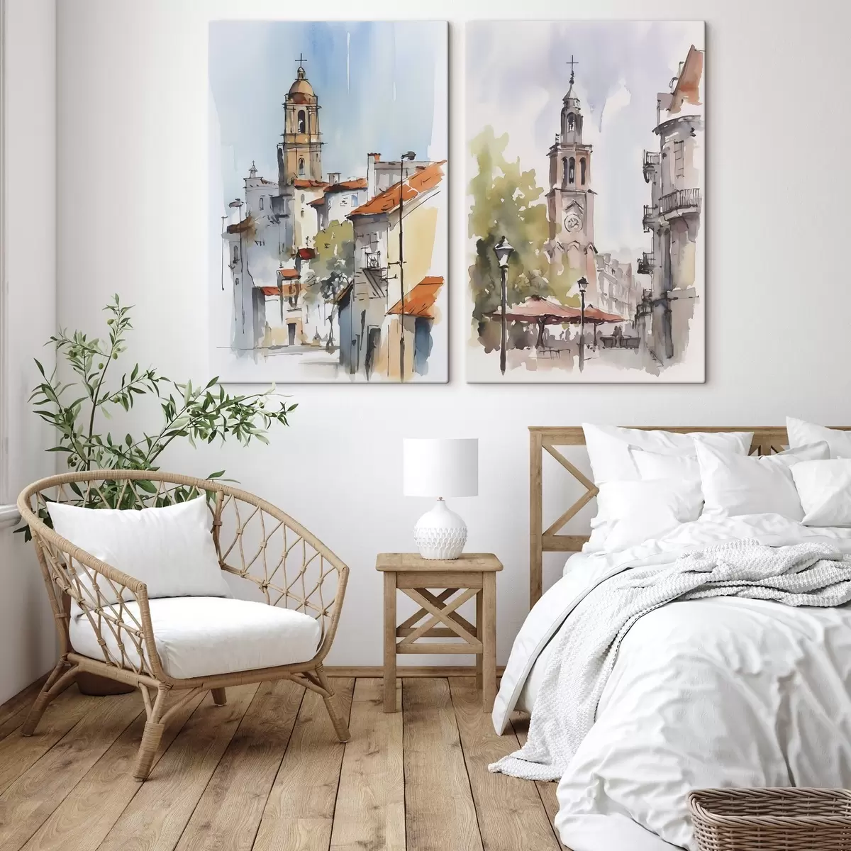  Schilderijen Stadsgezicht imitatie aquarel m00832