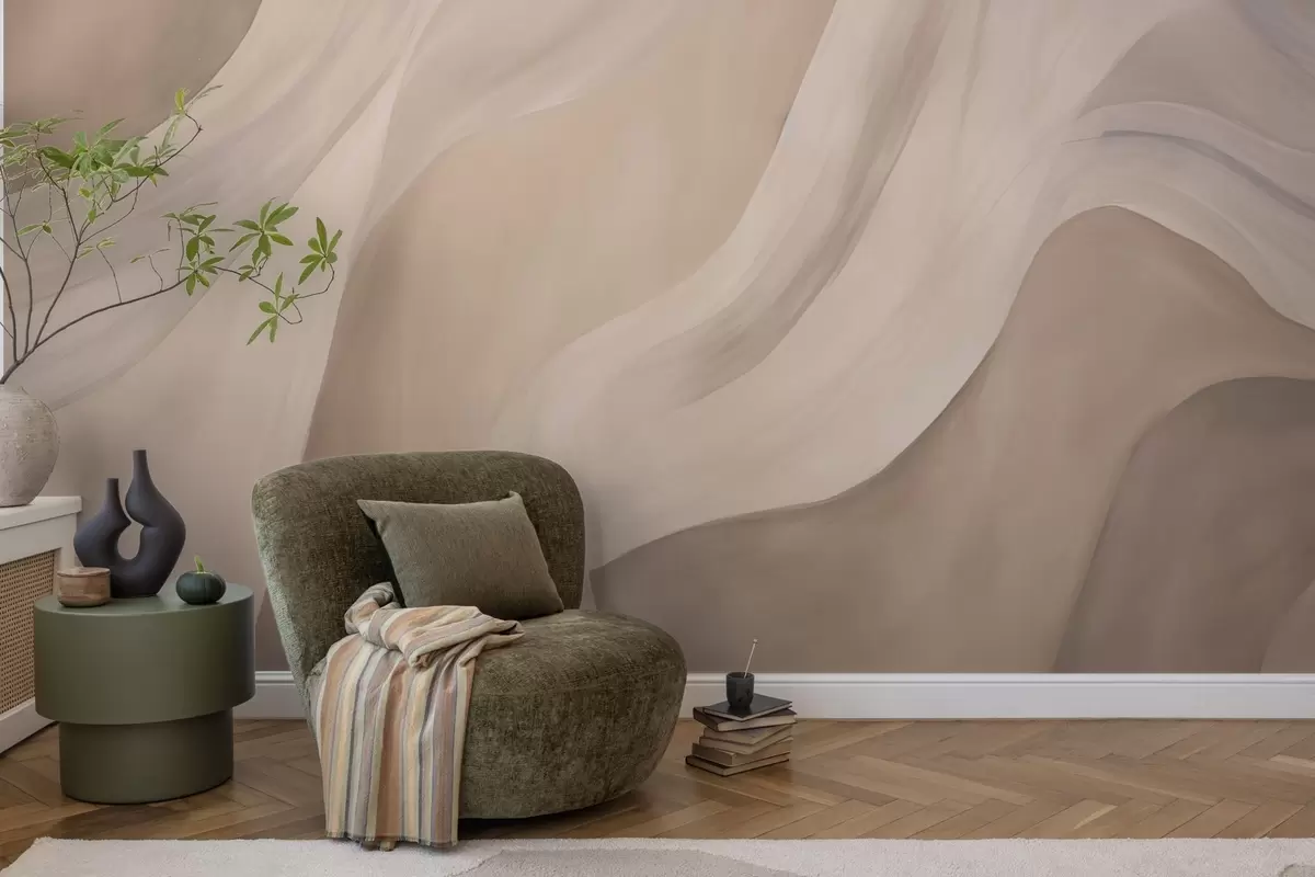 Fotobehang Beige-roze zijdezachte golven, zachte vloeiende lijnen w04608