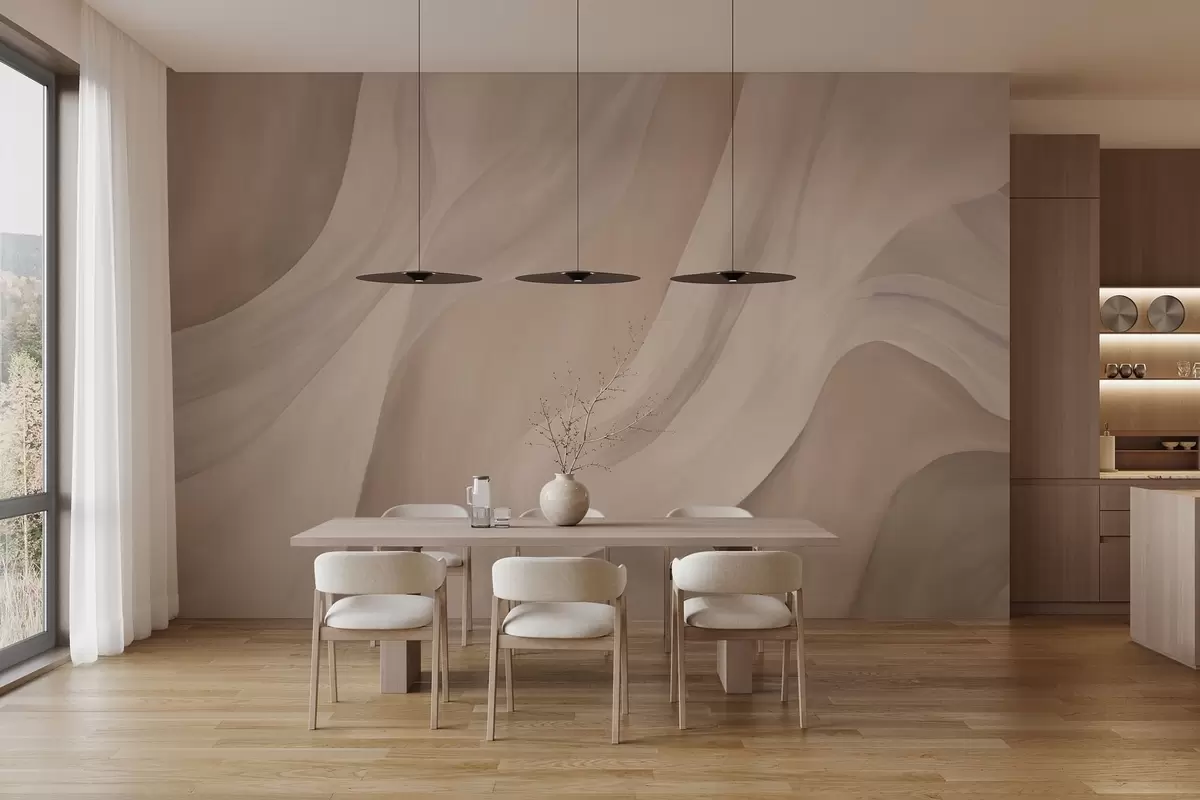 Fotobehang Beige-roze zijdezachte golven, zachte vloeiende lijnen w04608