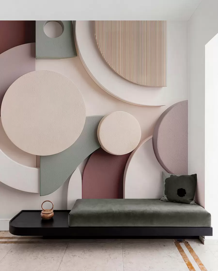 Fotobehang Moderne volumetrische abstractie in zachte tinten w09441