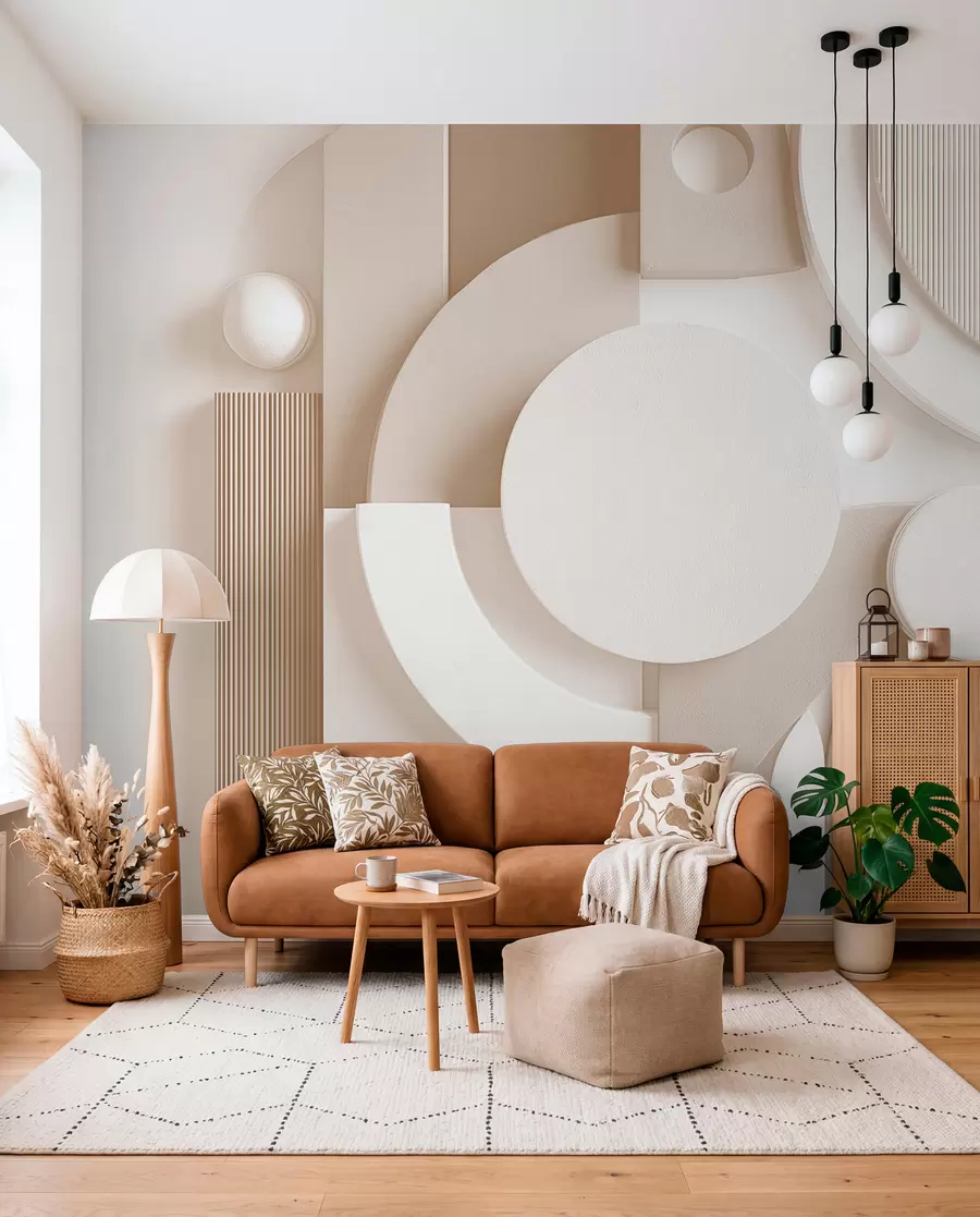 Fotobehang Moderne volumetrische abstractie in beige tinten w09441v1