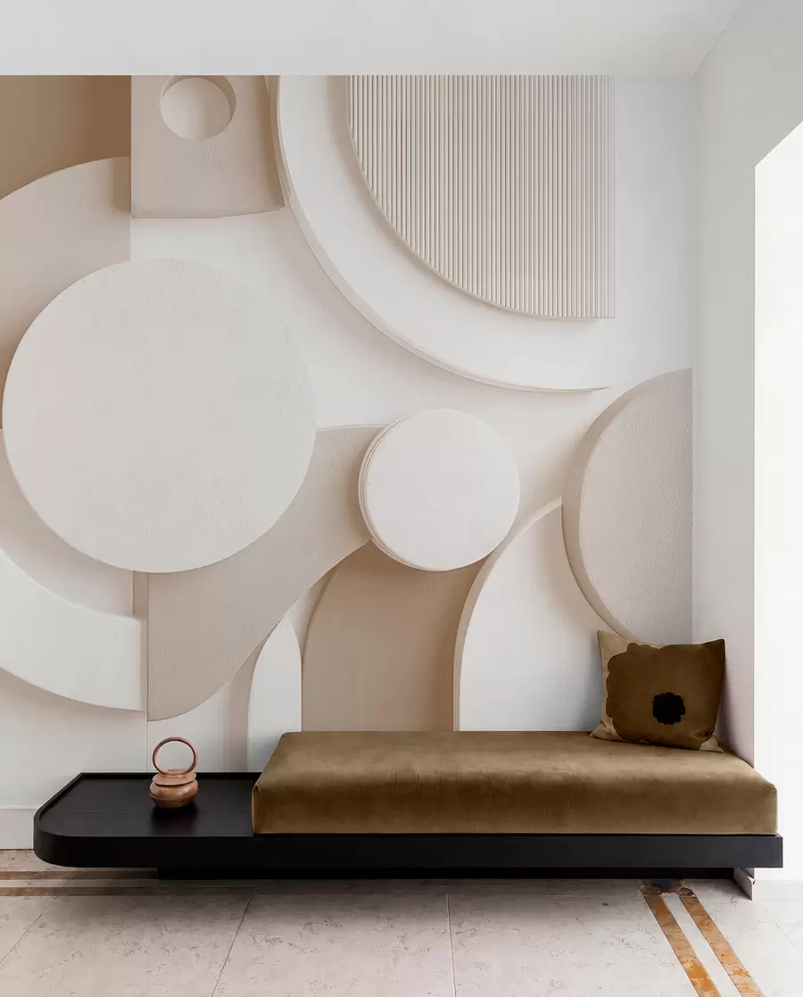 Fotobehang Moderne volumetrische abstractie in beige tinten w09441v1