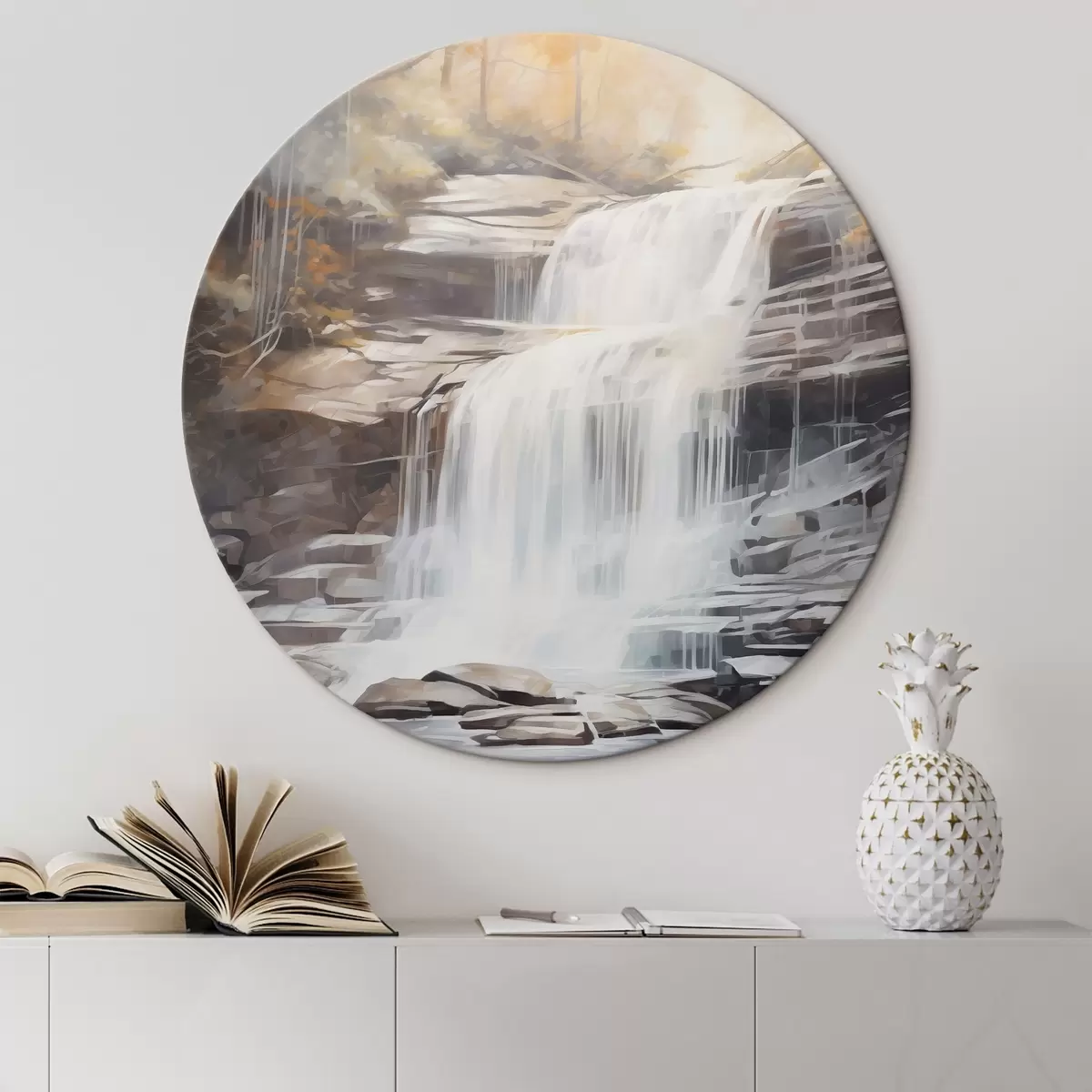 Ronde schilderijen Waterval r46197