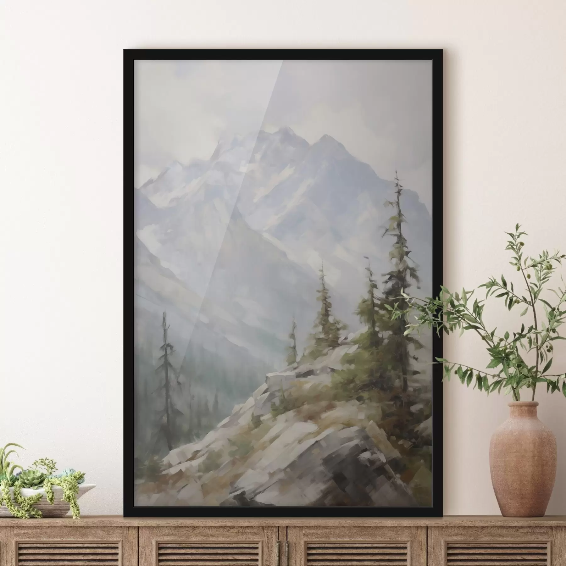Fotobehang Sparren tegen de achtergrond van bergen f46202