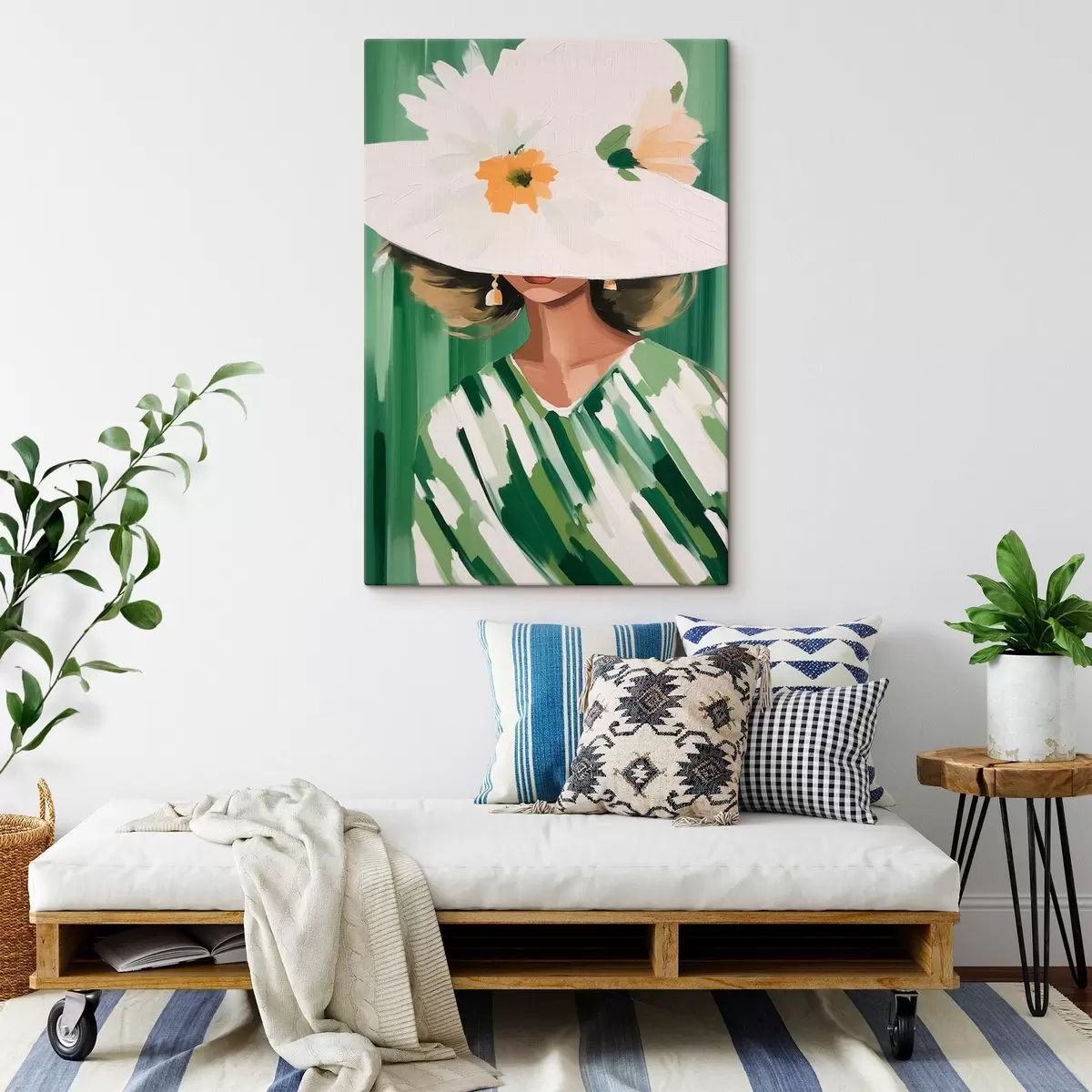  Schilderijen Vrouw met hoed en bloemen s46240