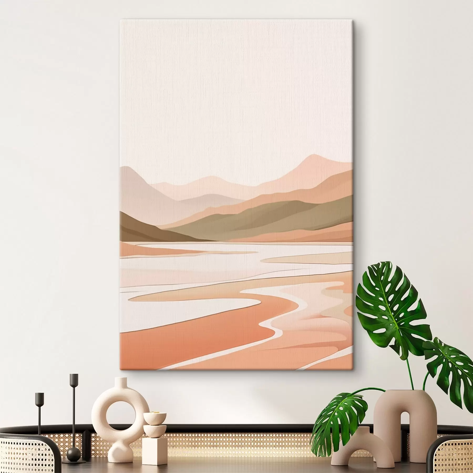  Schilderijen Abstract landschap met bergen en rivier s46249