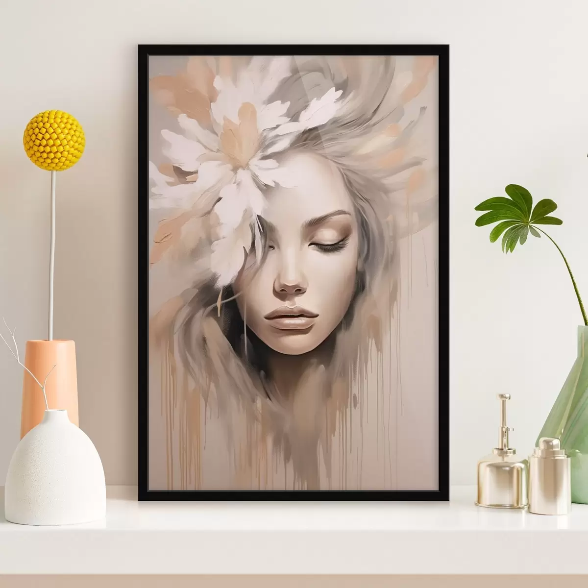 Poster Vrouwelijk portret met een bloem f46218