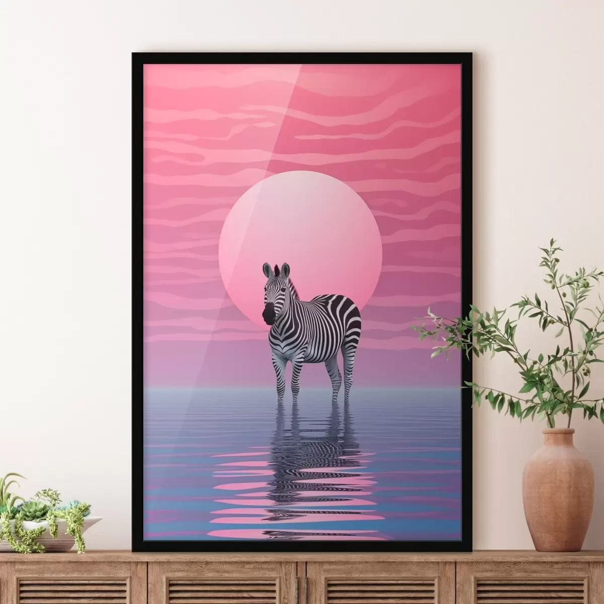 Poster Zebra bij zonsondergang f46230