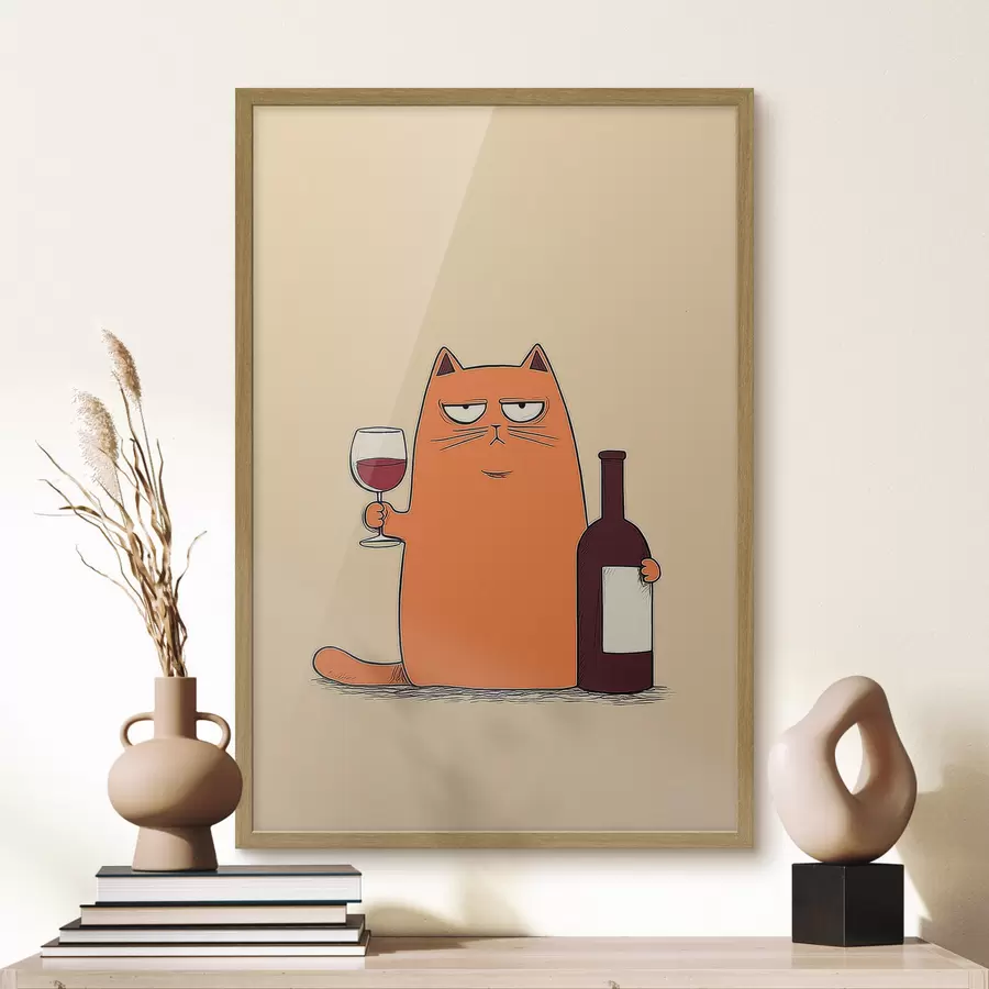 Fotobehang Kat met wijn f46250