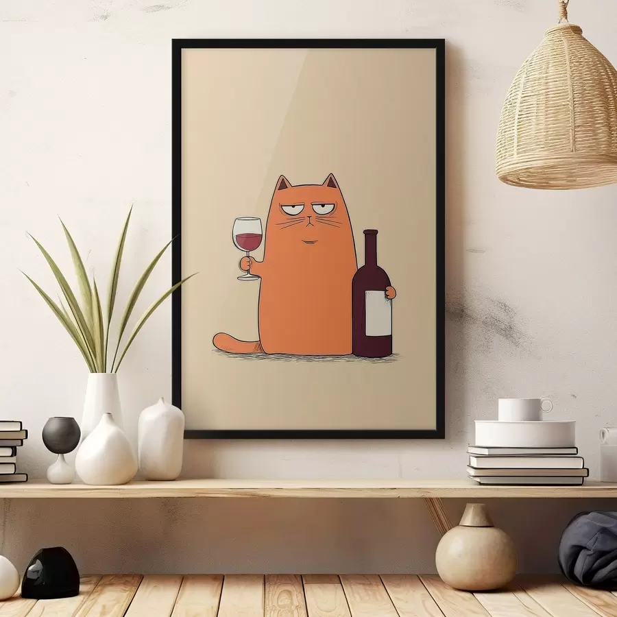 Fotobehang Kat met wijn f46250