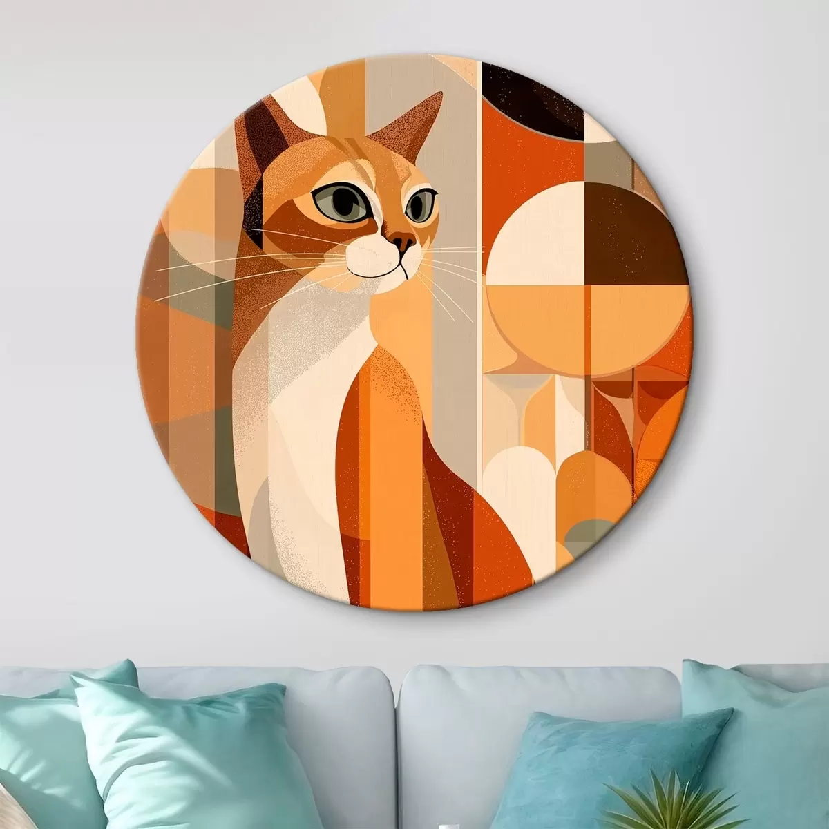 Ronde schilderijen Geometrische kat r46208