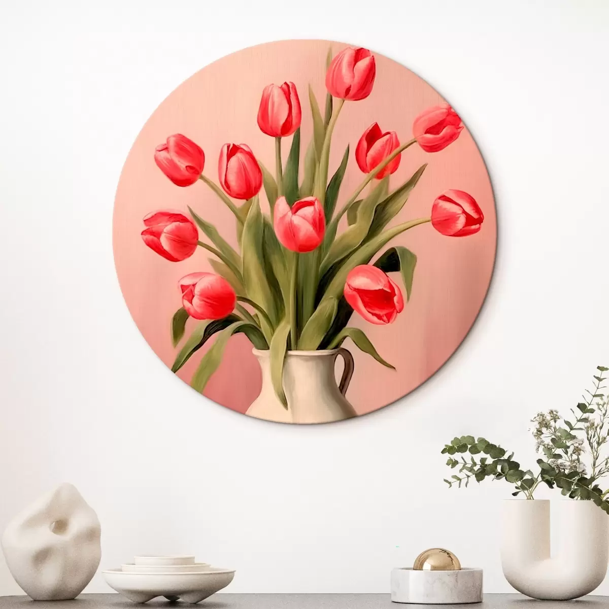 Ronde schilderijen Tulpen in een vaas r46210