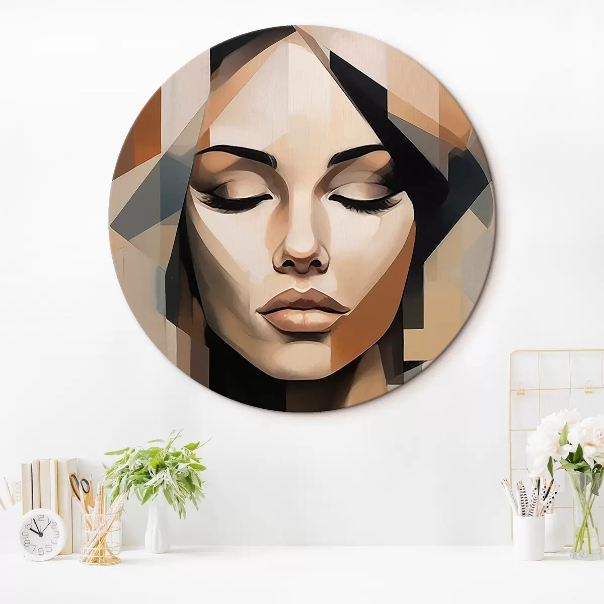 Ronde schilderijen Geometrisch vrouwelijk portret r46220