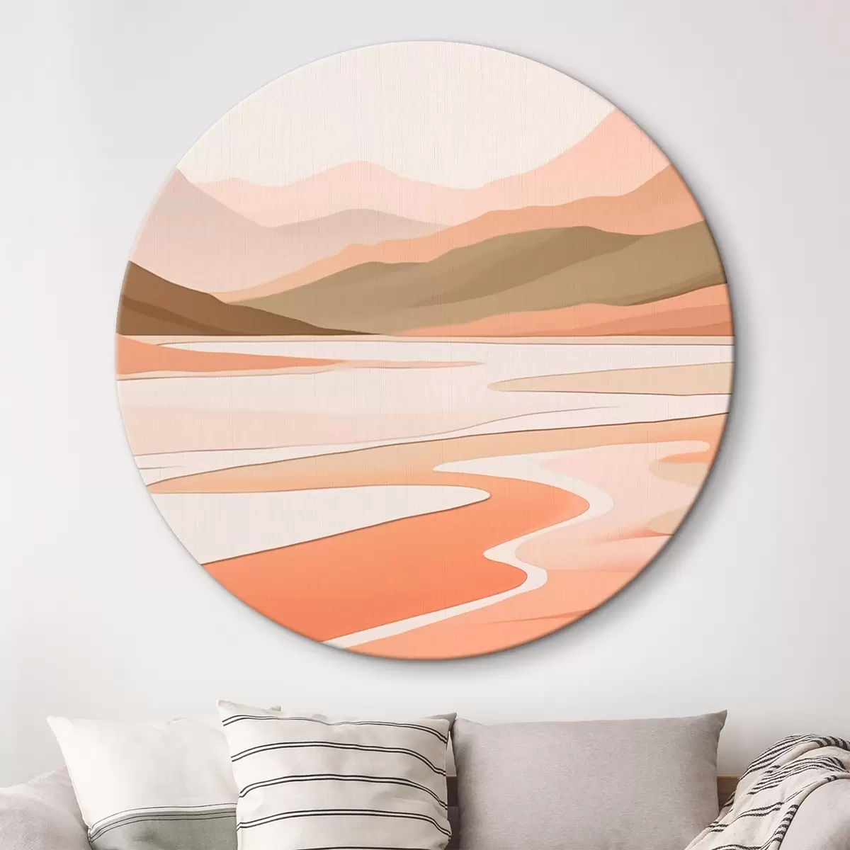 Ronde schilderijen Abstract landschap met bergen en rivier r46249
