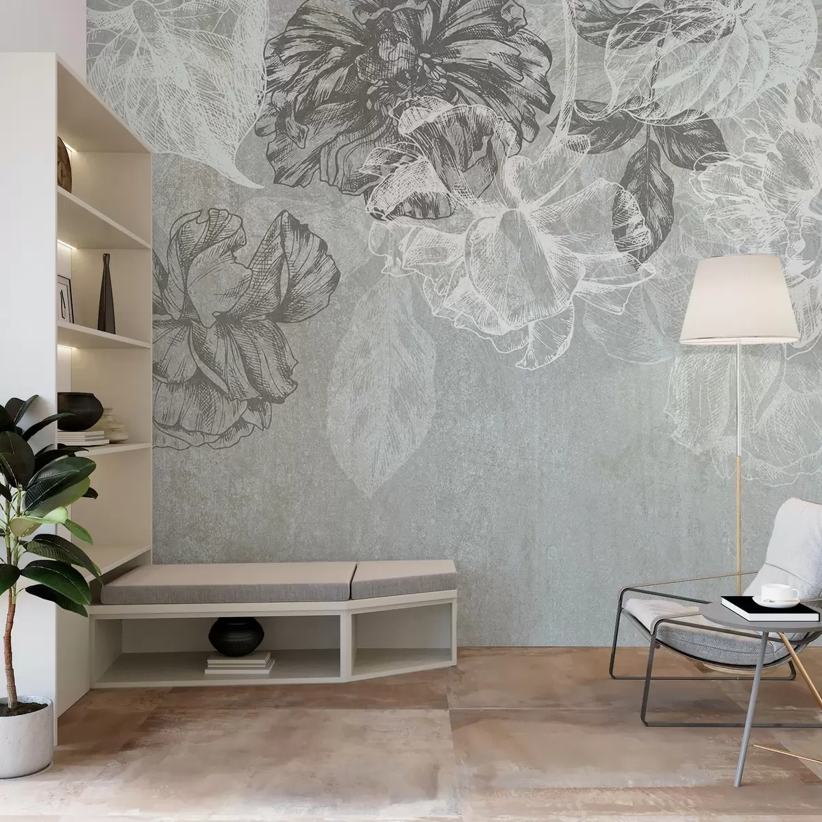 Fotobehang Hangende contourbloemen w04665