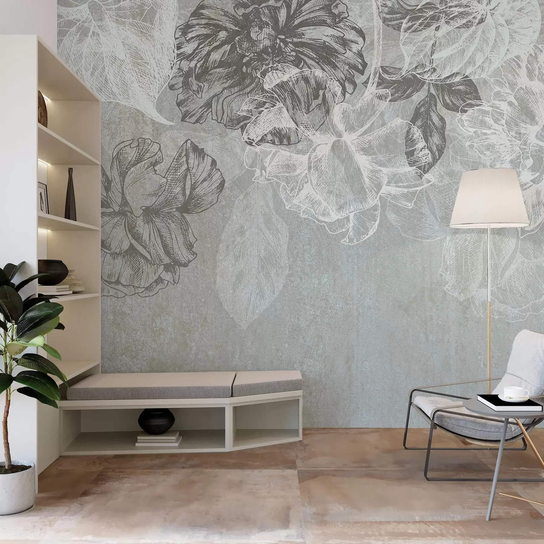 Fotobehang Hangende contourbloemen w04665