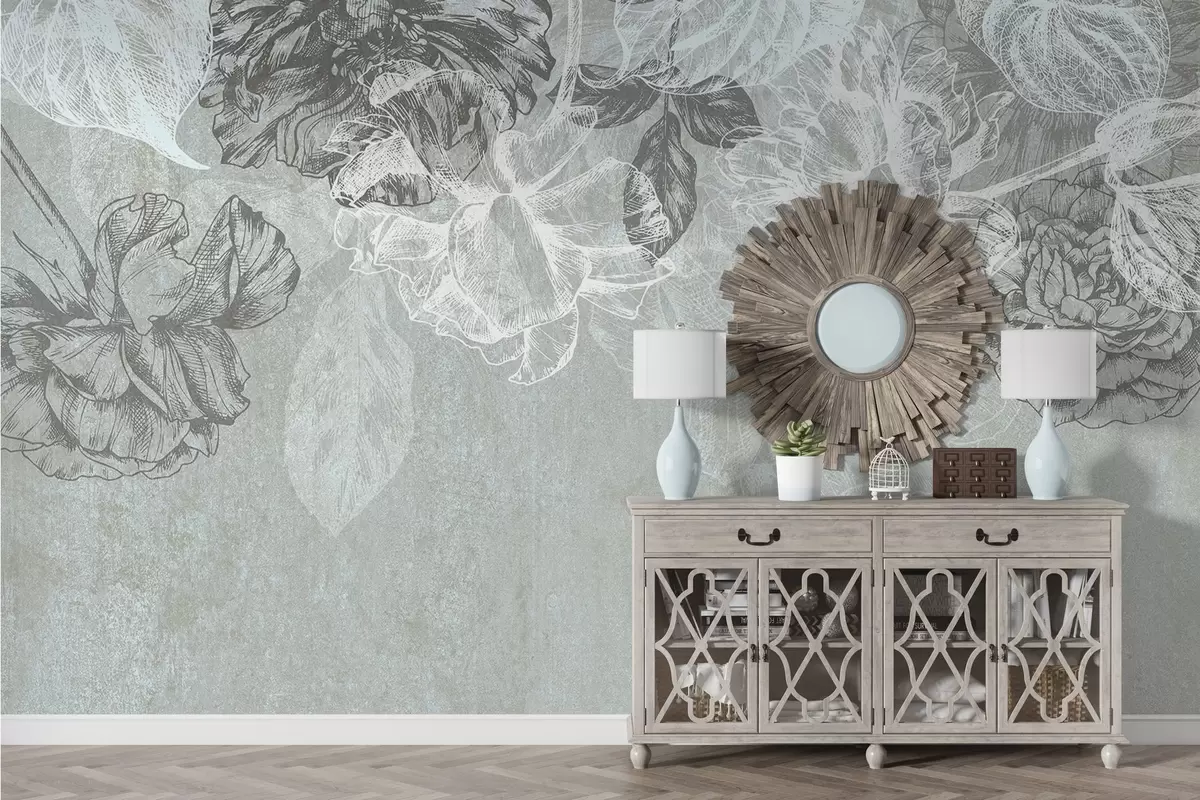 Fotobehang Hangende contourbloemen w04665
