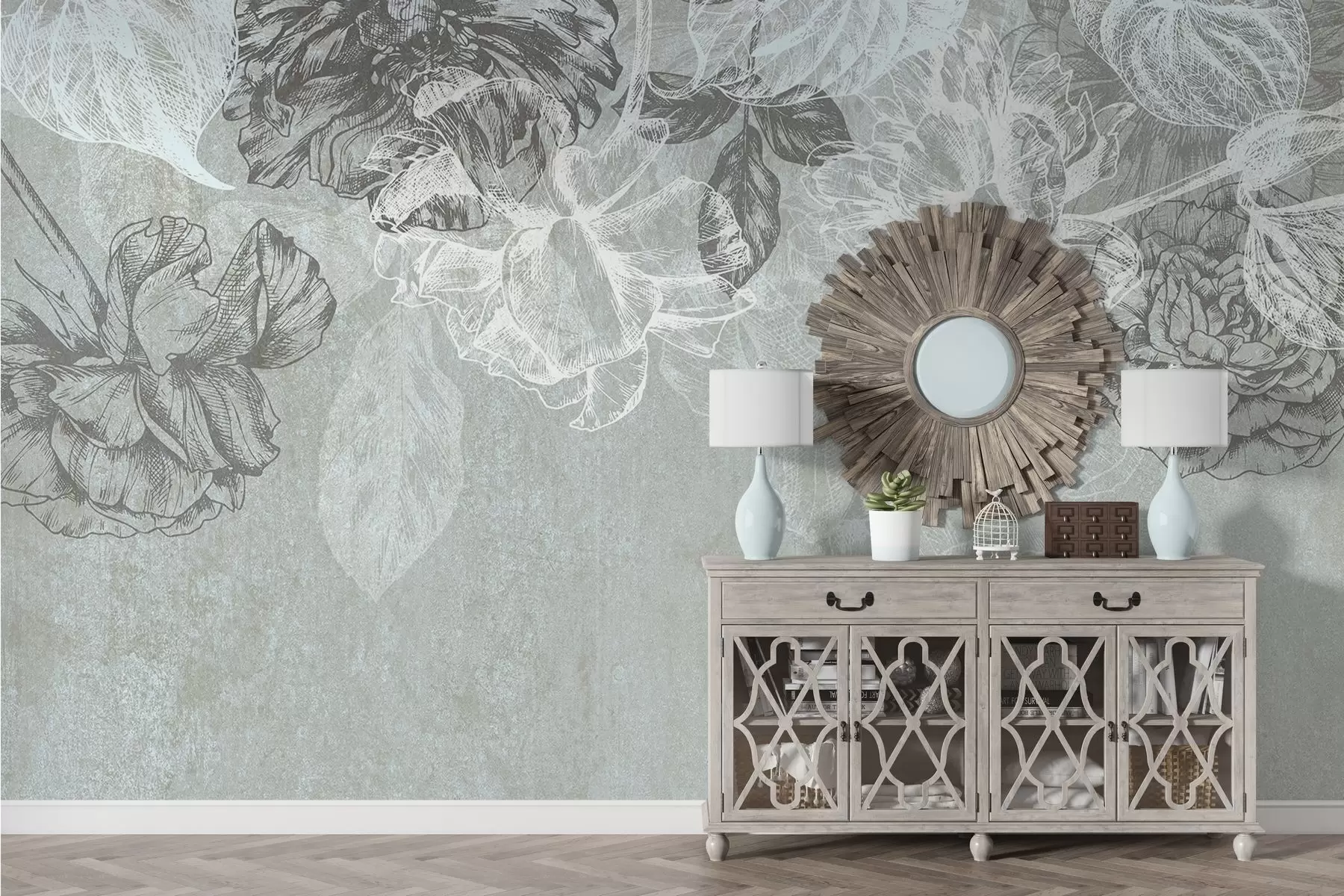 Fotobehang Hangende contourbloemen w04665