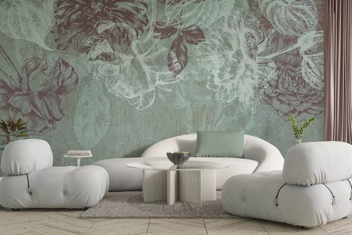 Fotobehang Hangende contourbloemen w04665v1