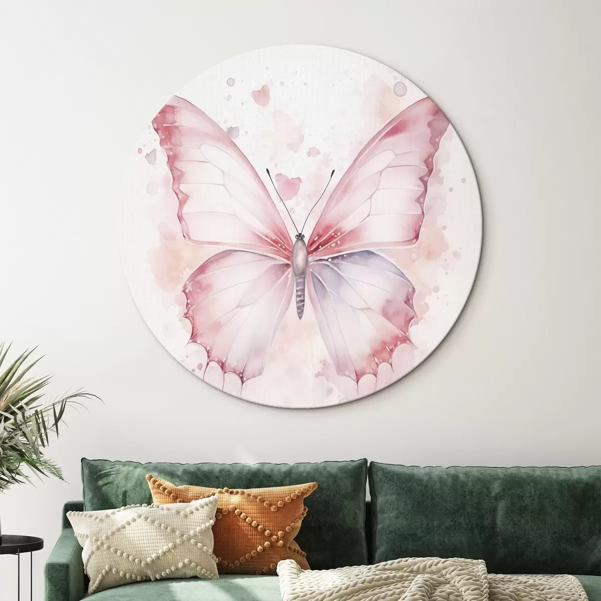 Ronde schilderijen Roze vlinder, aquareltechniek r46073