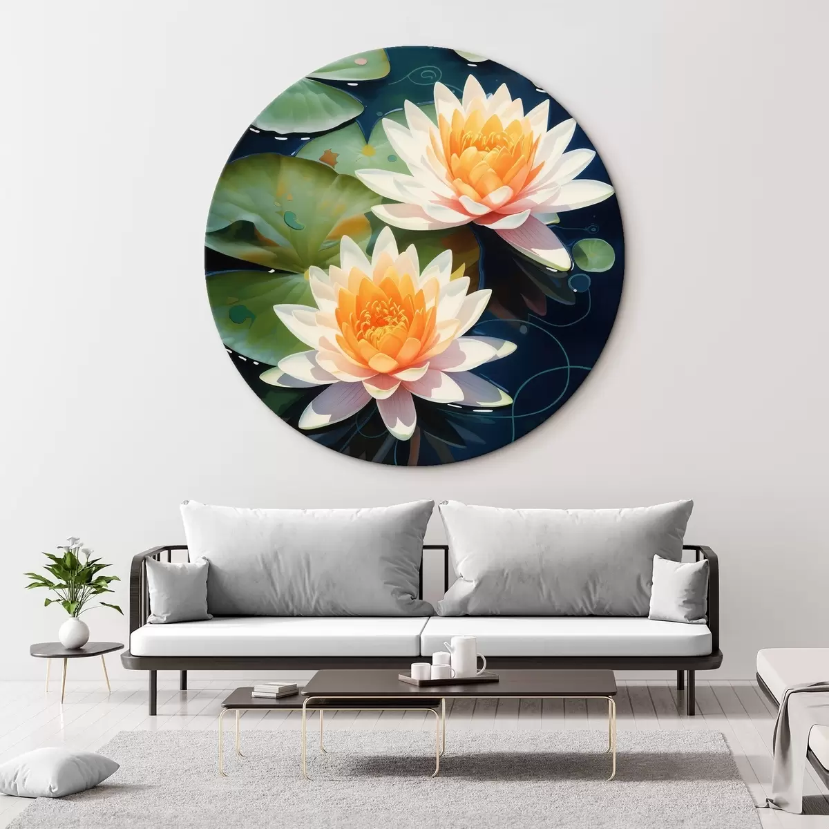 Ronde schilderijen Twee lotusbloemen r46084
