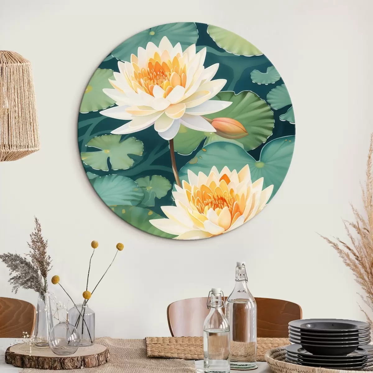 Ronde schilderijen Grote lotus r46088
