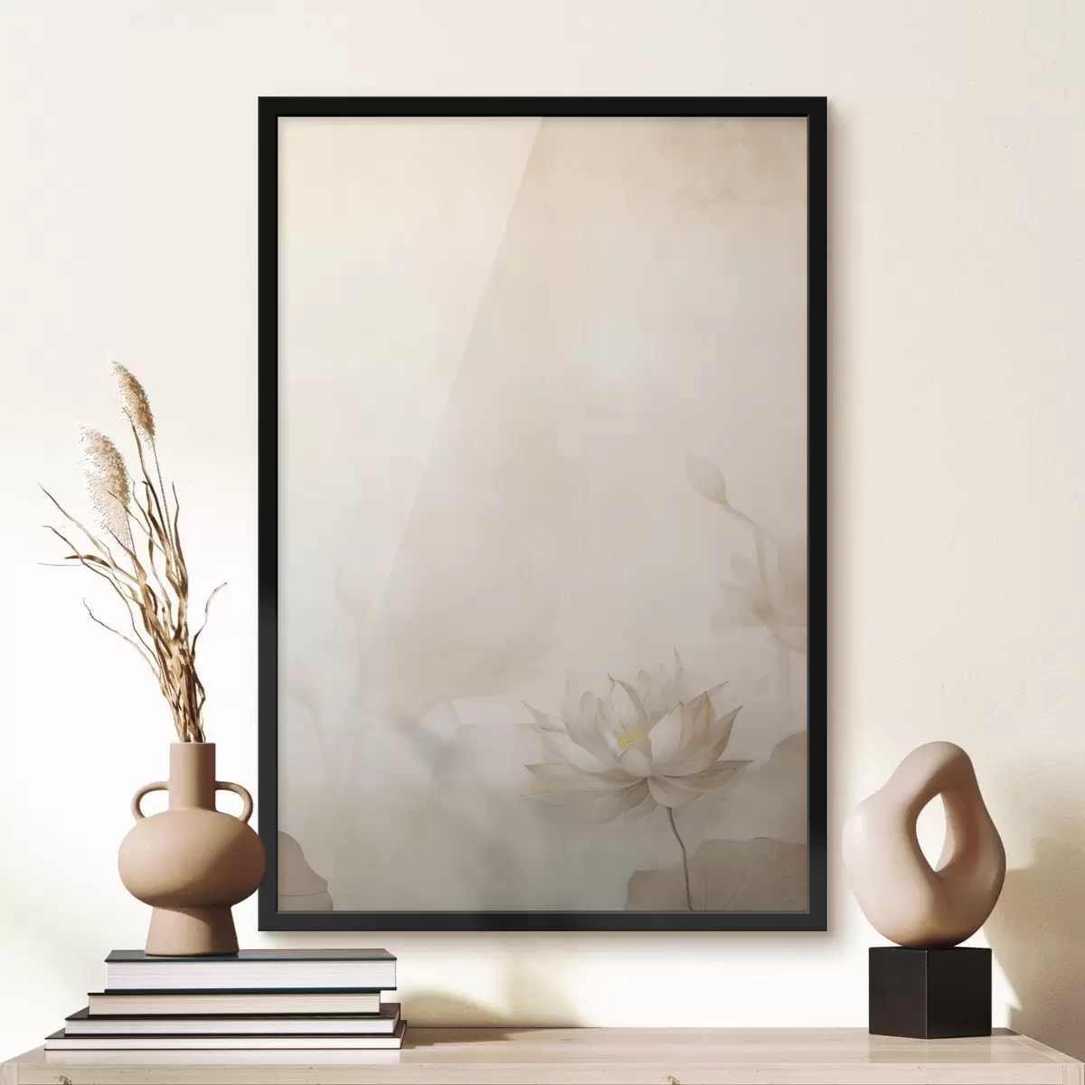 Poster Lotusbloem op een lichte achtergrond f46070