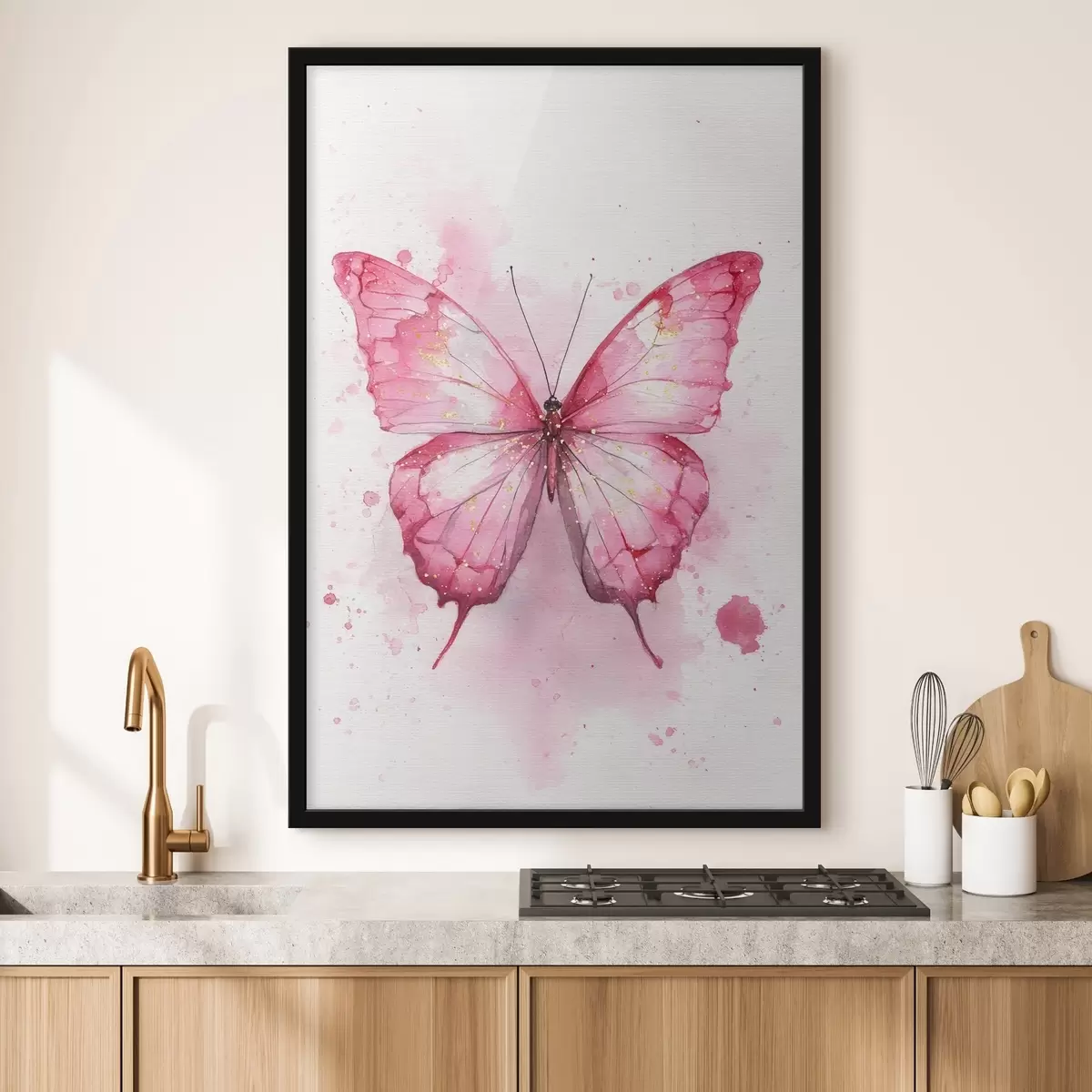 Poster Delicate vlinder op een aquarelachtergrond f46077