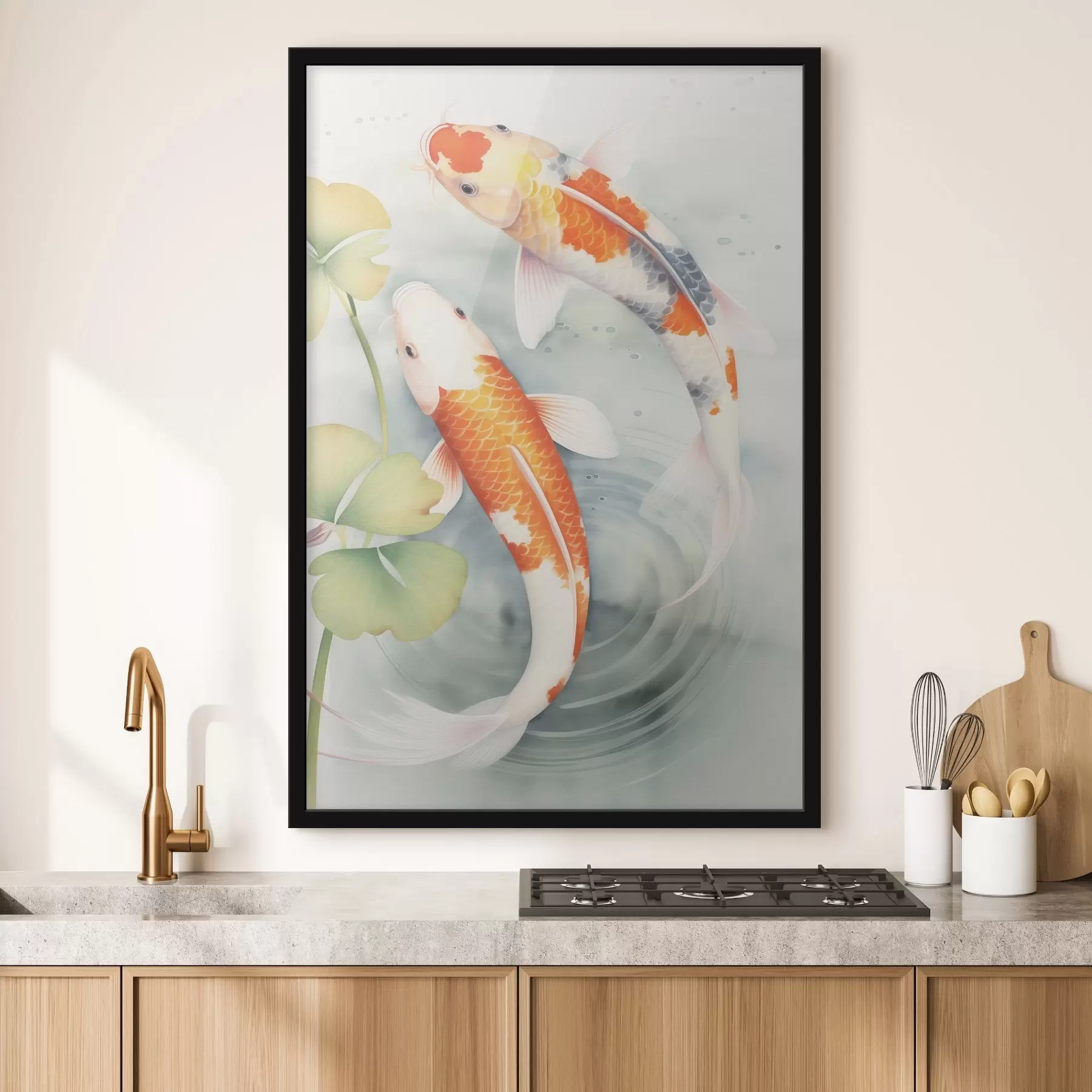 Fotobehang Twee prachtige vissen in een vijver f46086