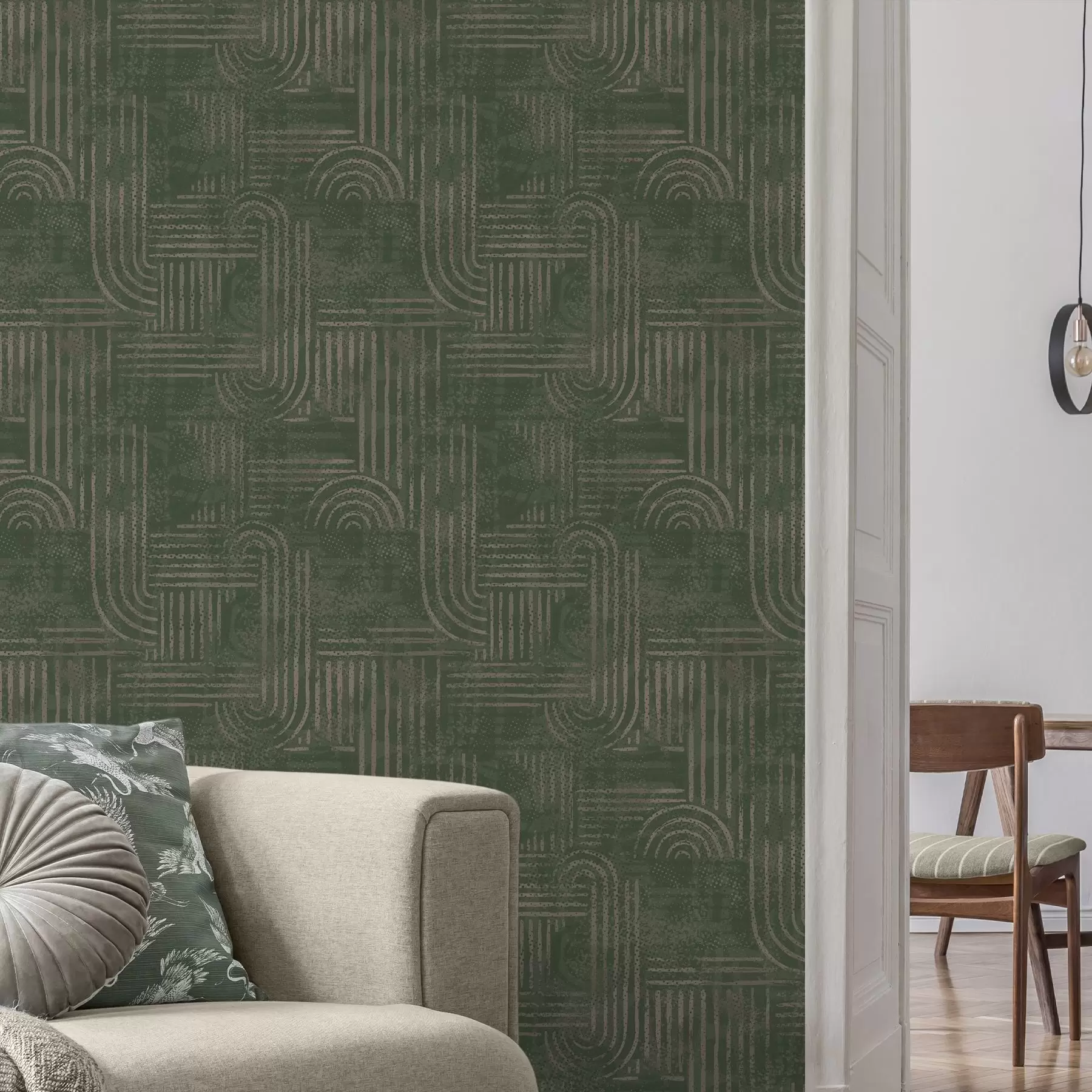 Fotobehang Geometrisch patroon met bogen in een groen kleurenpalet a00697