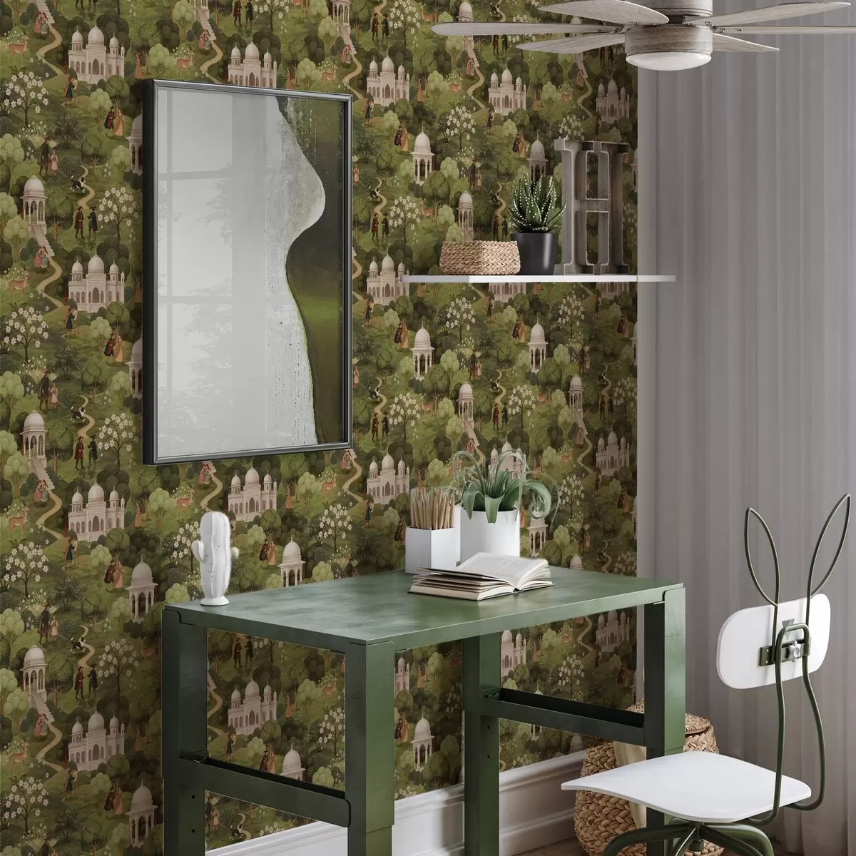 Behang Parktafereel met bomen en architectuur in landschapsstijl a00705