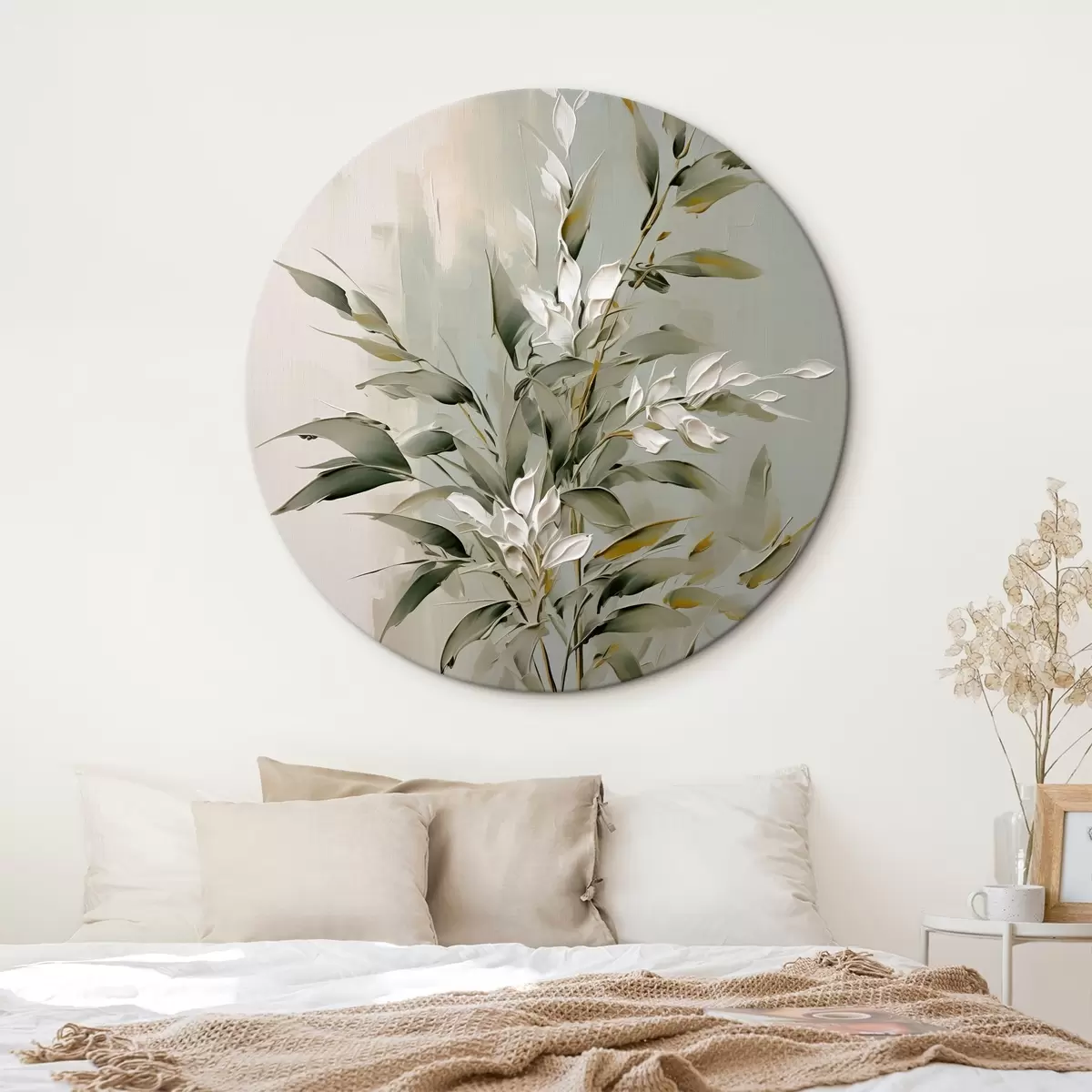 Ronde schilderijen Abstracte tak met bladeren r46135