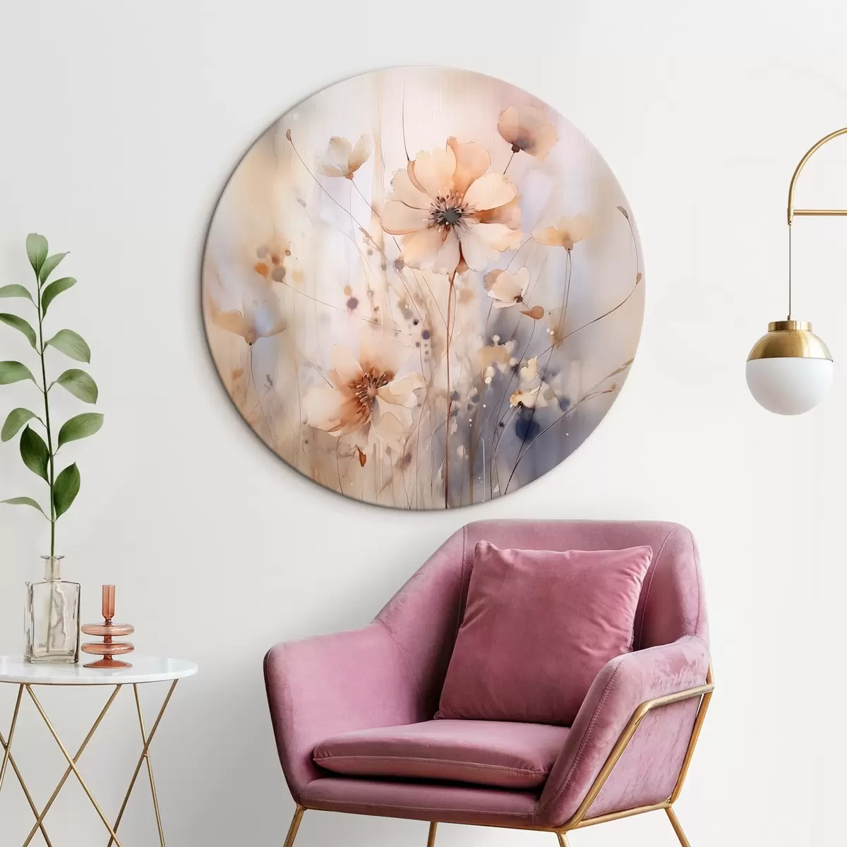 Ronde schilderijen Delicate abstracte wilde bloemen r46139
