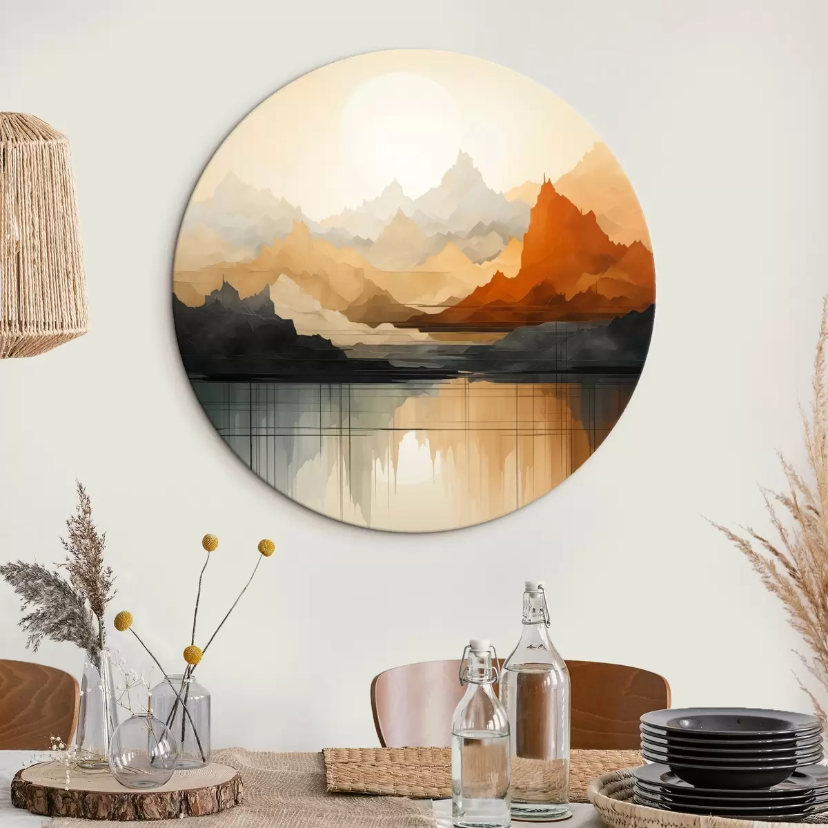 Ronde schilderijen Abstract berglandschap r46140