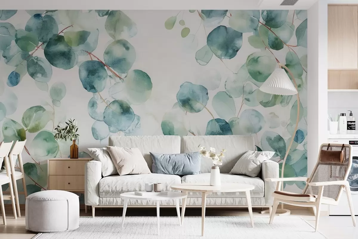 Fotobehang Eucalyptusbladeren aquarel w04690