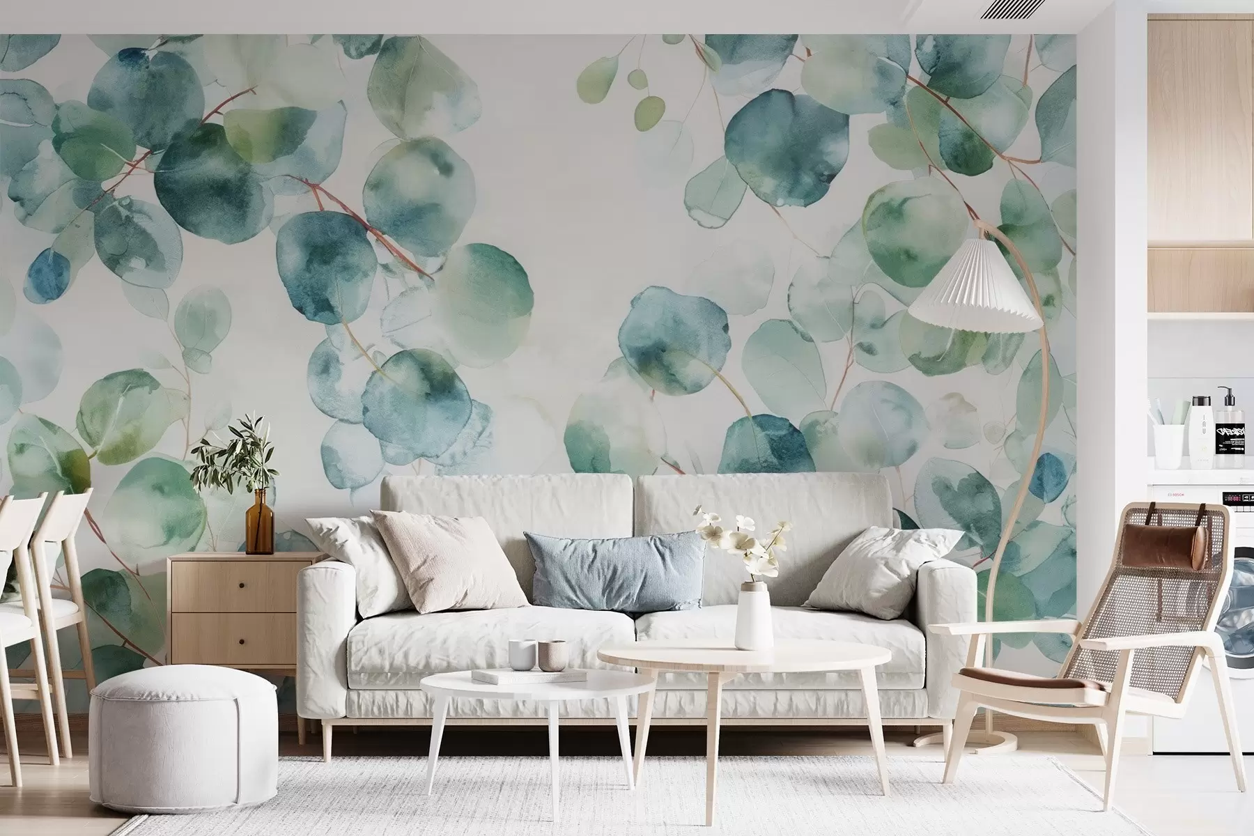 Fotobehang Eucalyptusbladeren aquarel w04690