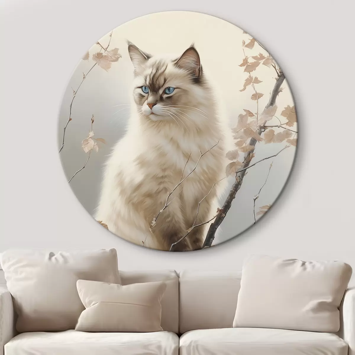 Ronde schilderijen Een kat op een boomtak r46300