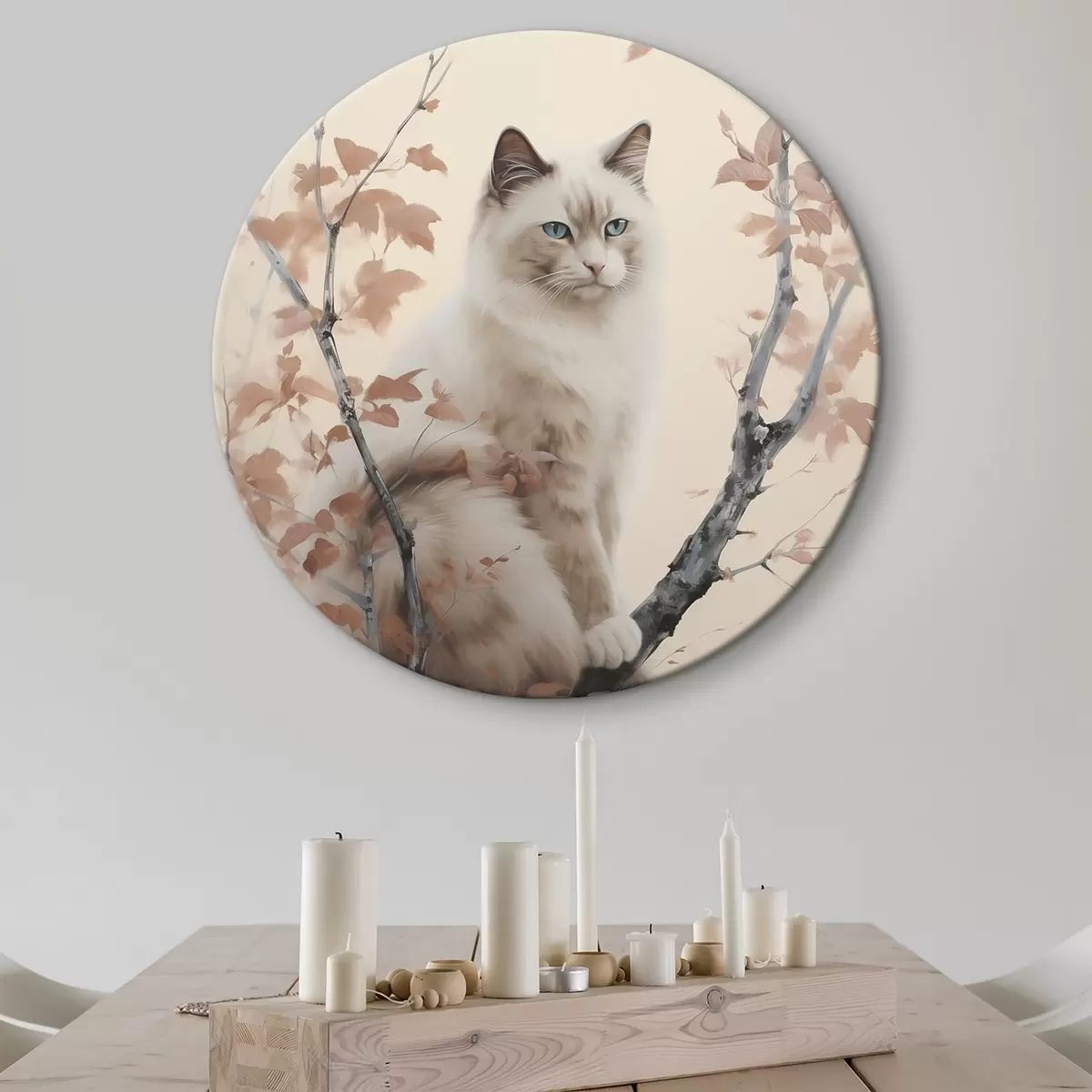 Ronde schilderijen De kat zit op een boom. r46301