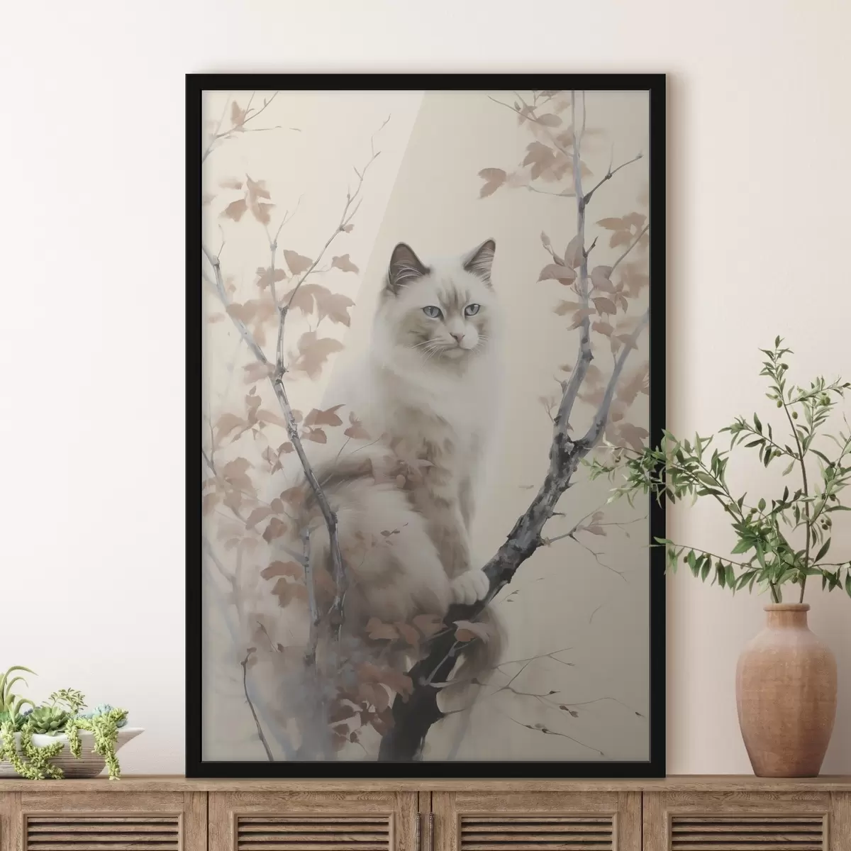Poster De kat zit op een boom. f46301