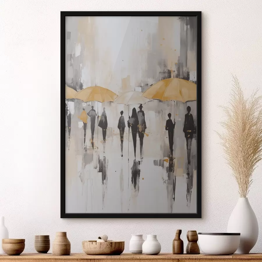 Fotobehang Abstractie van mensen met paraplu's f46304