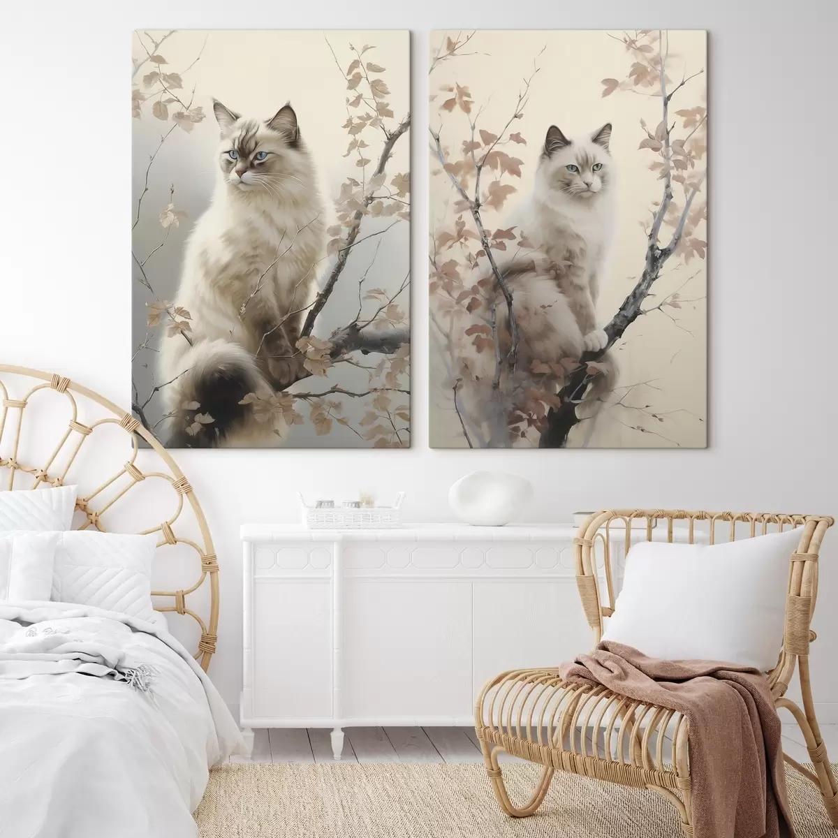  Schilderijen Een kat op een boomtak m00871